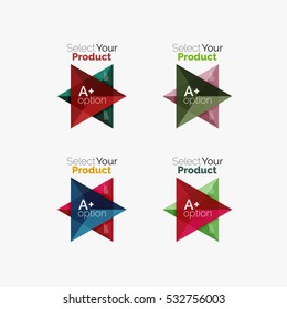 Conjunto de diseños infográficos de opciones triangulares. Seleccione su concepto de producto, elija una idea