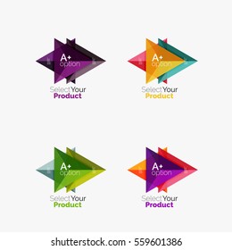 Set of triangle option infographic layouts. Select your product concept, make a choice idea