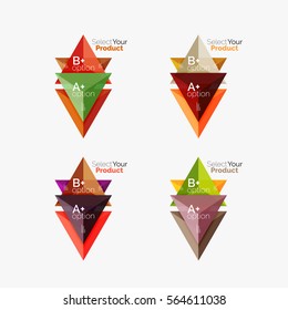 Set of triangle option infographic layouts. Select your product concept, make a choice idea