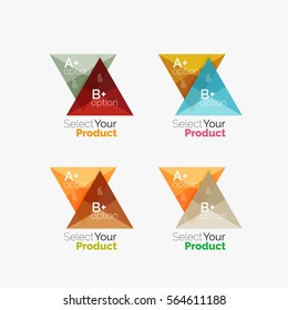 Set of triangle option infographic layouts. Select your product concept, make a choice idea