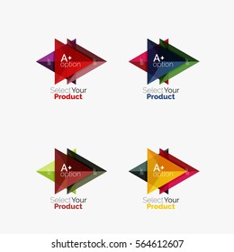Set of triangle option infographic layouts. Select your product concept, make a choice idea