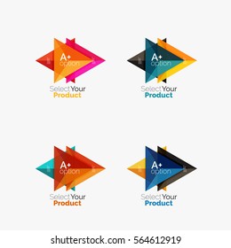 Set of triangle option infographic layouts. Select your product concept, make a choice idea