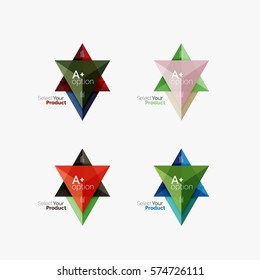 Conjunto de diseños infográficos de opciones triangulares. Seleccione su concepto de producto, elija una idea