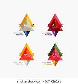 Conjunto de diseños infográficos de opciones triangulares. Seleccione su concepto de producto, elija una idea