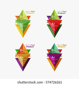 Set of triangle option infographic layouts. Select your product concept, make a choice idea