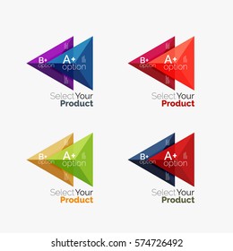Satz von Dreieck-Option Infografik-Layouts. Wählen Sie Ihr Produktkonzept aus und treffen Sie eine Auswahl