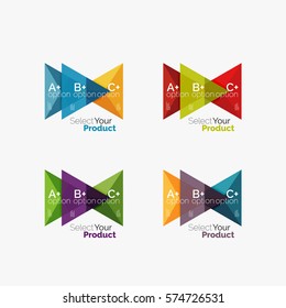 Set of triangle option infographic layouts. Select your product concept, make a choice idea