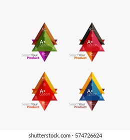 Set of triangle option infographic layouts. Select your product concept, make a choice idea