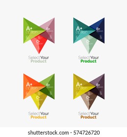 Set of triangle option infographic layouts. Select your product concept, make a choice idea