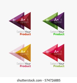 Conjunto de diseños infográficos de opciones triangulares. Seleccione su concepto de producto, elija una idea