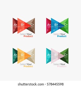 Set of triangle option infographic layouts. Select your product concept, make a choice idea