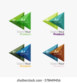 Set of triangle option infographic layouts. Select your product concept, make a choice idea