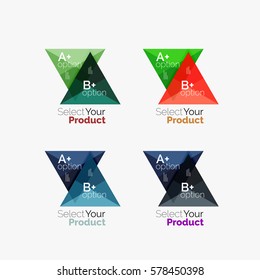Conjunto de diseños infográficos de opciones triangulares. Seleccione su concepto de producto, elija una idea