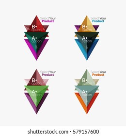 Set of triangle option infographic layouts. Select your product concept, make a choice idea