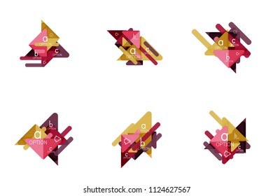Set of triangle options infographics, data visualization layouts. Vector illustration