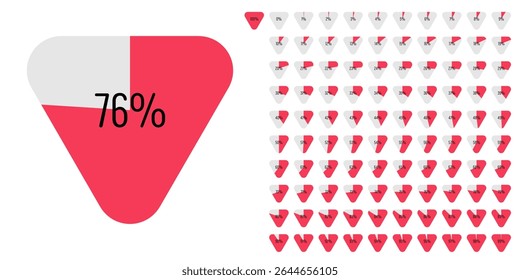Set of triangle percentage diagrams meters from 0 to 100 ready-to-use for web design, user interface UI or infographic - indicator with red