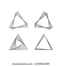 Set of Triangle Rounded Shapes. Hand Drawn Geometric Triangles in Lines Style isolated. Flat Vector Decorative Design Template Elements.