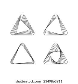 Set of Triangle Rounded Shapes. Hand Drawn Geometric Triangles in Lines Style isolated. Flat Vector Decorative Design Template Elements.