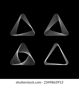 Set of Triangle Rounded Shapes. Hand Drawn Geometric Triangles in Lines Style isolated. Flat Vector Decorative Design Template Elements.