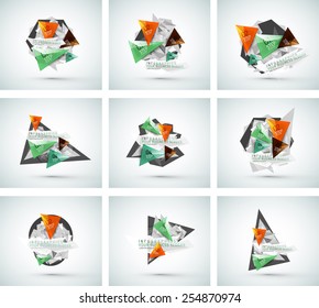 Conjunto de infográficos de papel moderno em forma de triângulo. Design mínimo