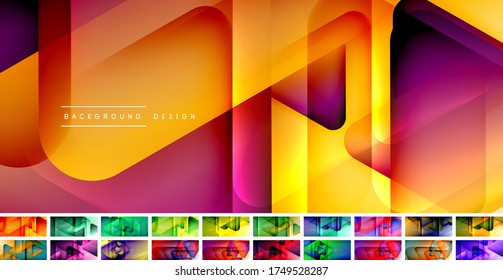 Set of triangle shapes composition geometric abstract backgrounds. 3D shadow effects and fluid gradients. Modern overlapping forms wallpaper for your text message