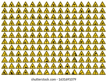 Set of Triangle Yellow Warning Sign, Vector Illustration, Isolated On White Background Label .EPS10