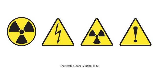 Set of triangle yellow warning sign. Vector, illustration