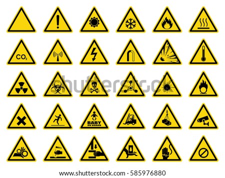 Set of triangle yellow warning sign. Vector, illustration