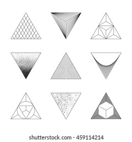 Set of triangles. Design elements. Line design, un-expanded strokes. Vector illustration EPS 10