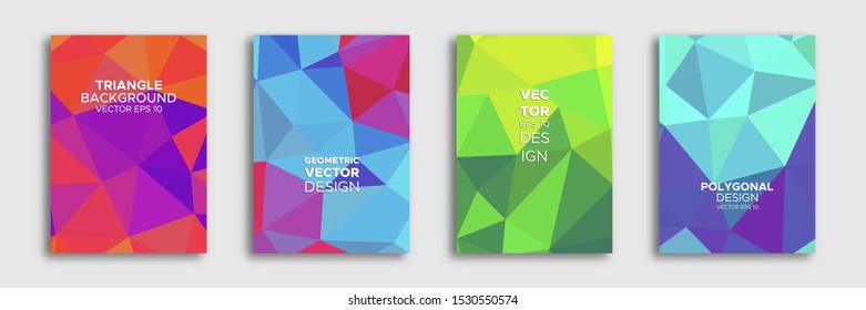 Set of triangles polygons banner colorful gradient. Modern color design Low poly. Vector illustration EPS 10.
