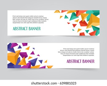 Set of triangular banners template. Abstract polygonal background. Used for covers, flyers, posters, placards, presentations and other printed and web materials. Vector design illustration.