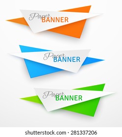 Set of triangular colorful paper origami banners. Vector illustration