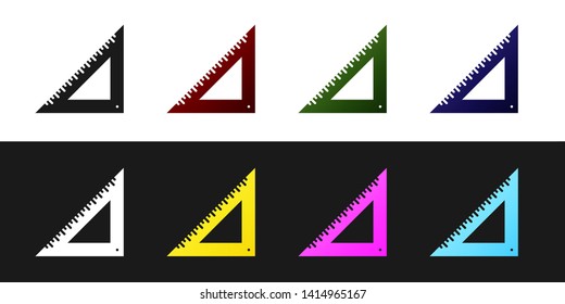 Set Triangular ruler icon isolated on black and white background. Straightedge symbol. Geometric symbol.  Vector Illustration