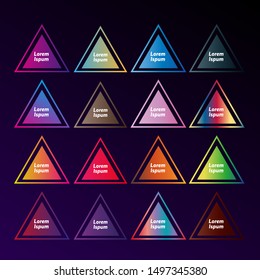 A set of triangular shaped gradient buttons with a frame can be used for web design or computer or mobile games