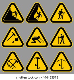 Set triangular signs.
Warning: Be careful when climbing the mountain, and gently work with the tools.