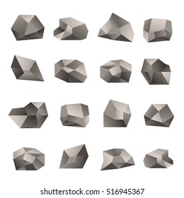 Set of triangular stones illustration on the white background. Polygon stone or poly rock icons. Vector illustration.