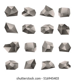 Set of triangular stones illustration on the white background. Polygon stone or poly rock icons. Vector illustration.