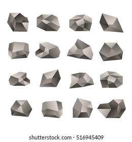 Set of triangular stones illustration on the white background. Polygon stone or poly rock icons. Vector illustration.