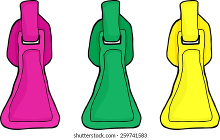 Set of triangular zipper parts on white background