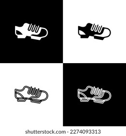 Set Triathlon cycling shoes icon isolated on black and white background. Sport shoes, bicycle shoes.  Vector