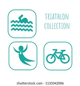 Set of triathlon icons - swimming, bicycling and running to win - for sport club or triathlon group or swimmer/ cyclist/ runner marathon organization logo, poster, banner, promo