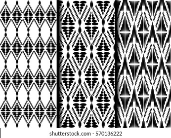 set Tribal art boho pattern. Ethnic geometric print. Aztec repeating background texture in black and white. Fabric, cloth design, wallpaper, wrapping