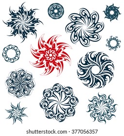 Set of tribal art star shapes in various ethnic styles including Maori, Gothic and Celtic