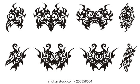 Set of tribal bird head symbols