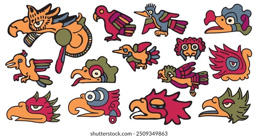 A set of tribal birds. Aztec style Mexican designs