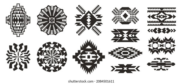 Set of Tribal decorative elements isolated on white background. Ethnic collection. Aztec geometric ornament.