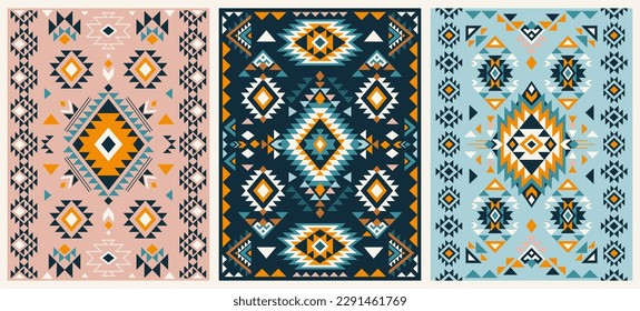 Conjunto de diseños étnicos tribales. Símbolo de decoración navajo, plantilla geométrica boho, alfombra. Ornamento étnico. 