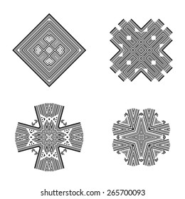Set of Tribal and Ethnic Elements. Aztec Tribal Style, Tribal Design. Isolated on White Background