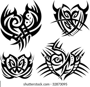 Set of tribal hearts and shields