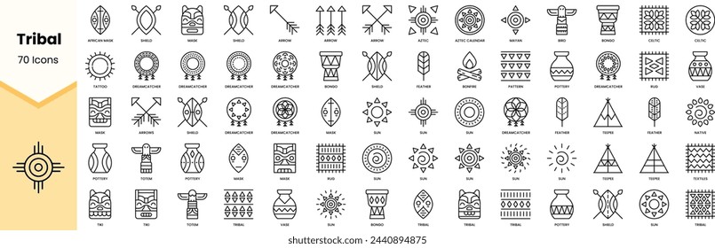 Conjunto de iconos tribales. Paquete de iconos de estilo de arte de línea simple. Ilustración de vector